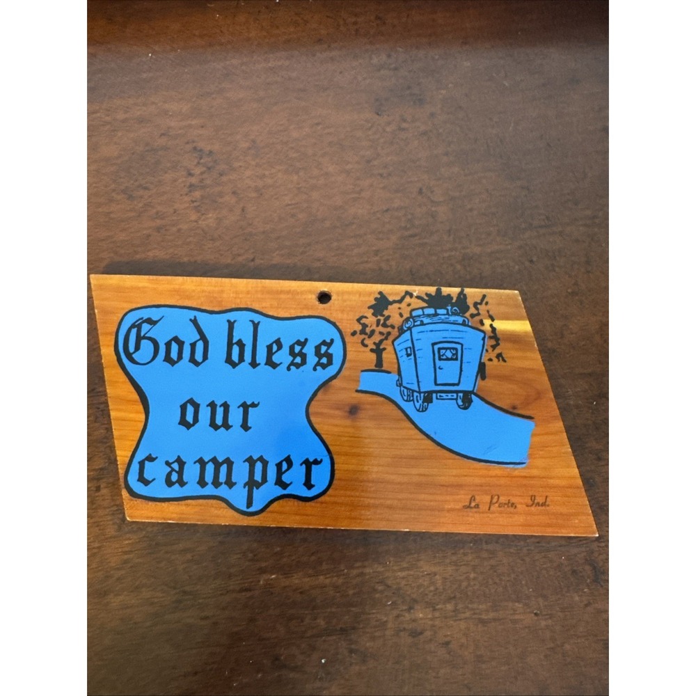 Laporte, Indiana "God Bless Our Camper" Wooden Plaque RV Camping Trailer VNTG